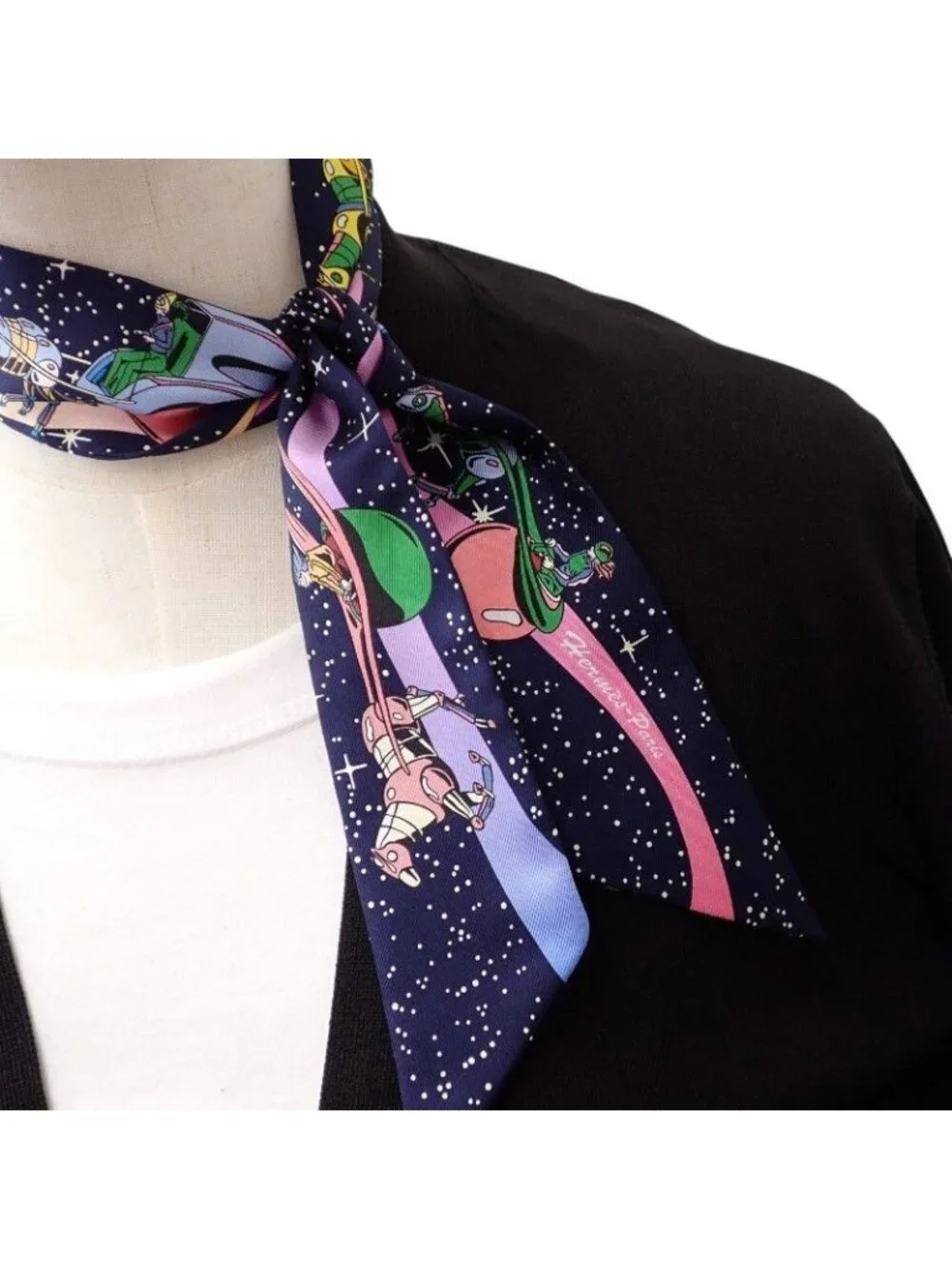 Hermes Twilly Space Scarf Silk Navy Marine Rose